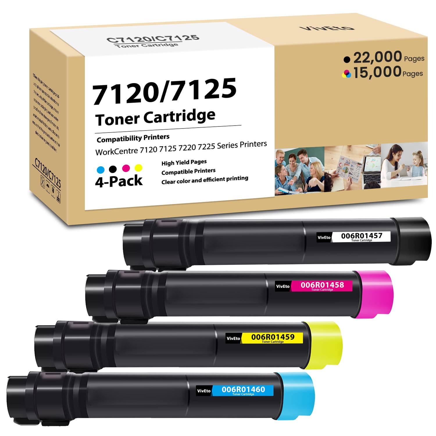 7120 7125 7220 7225 Toner Cartridge with New Chip Replacement for Xerox 006R01457 006R01458 006R01459 006R01460 Toner for WorkCentre 7120 7125 7220