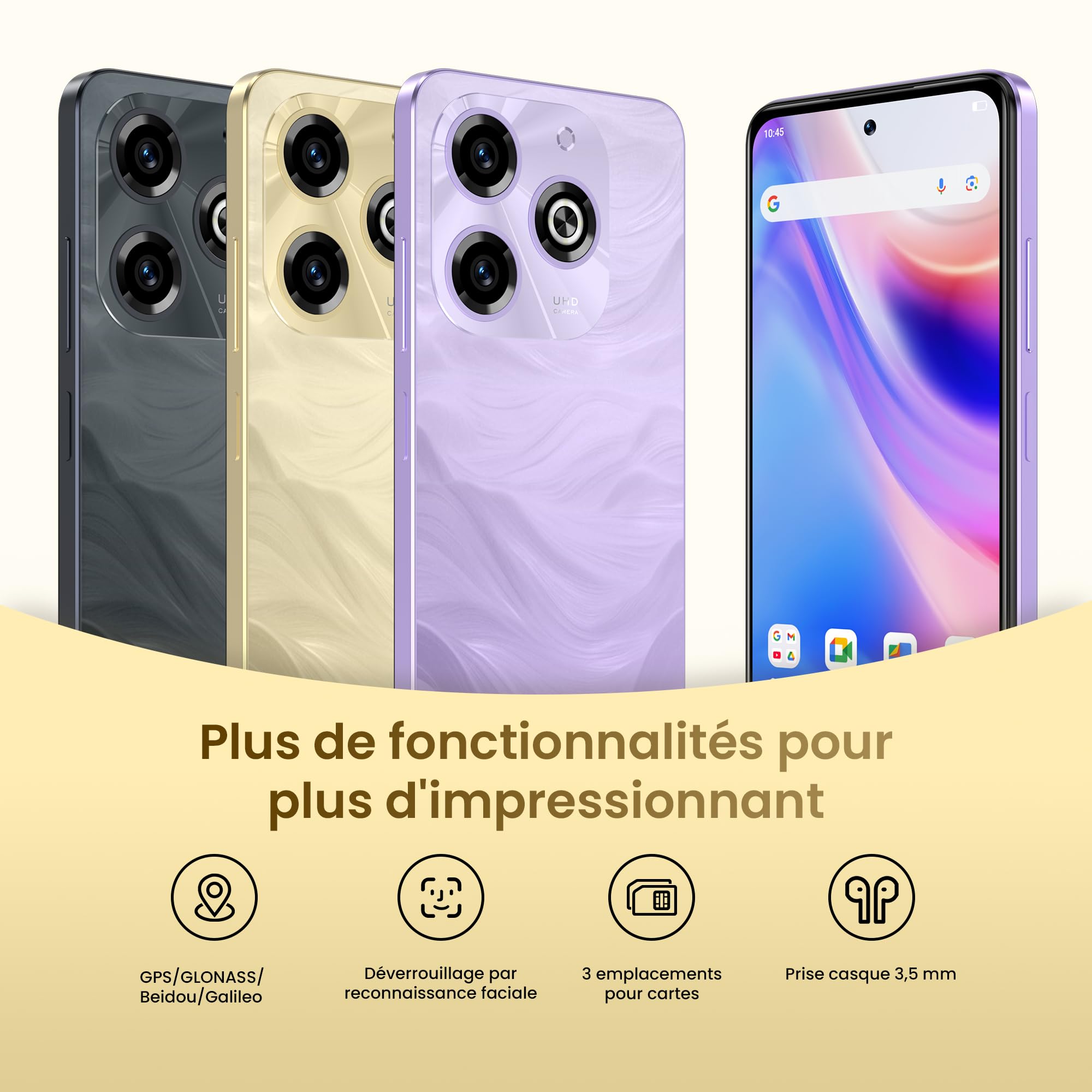 A11 Pro Téléphone Portable 24Go+256Go/1To TF, 50MP+8MP, Android 15 Smartphone Octa Core Unisoc T7250, 120Hz+6.7" HD, 5150mAh, Double 4G SIM/OTG/Widevine L1/GPS - Violet