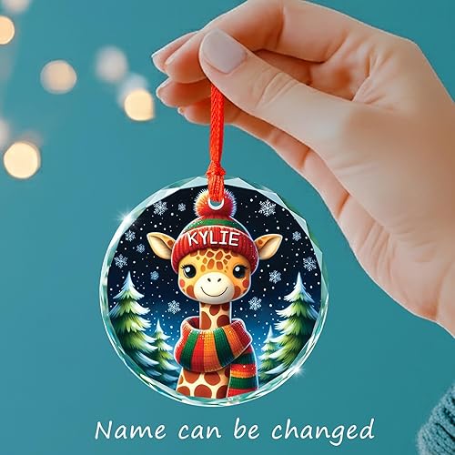 Miniatura 2 de Adorno de cristal de jirafa con nombre personalizado, regalo de adorno de Navidad personalizado para amantes de las jirafas, adornos de Navidad