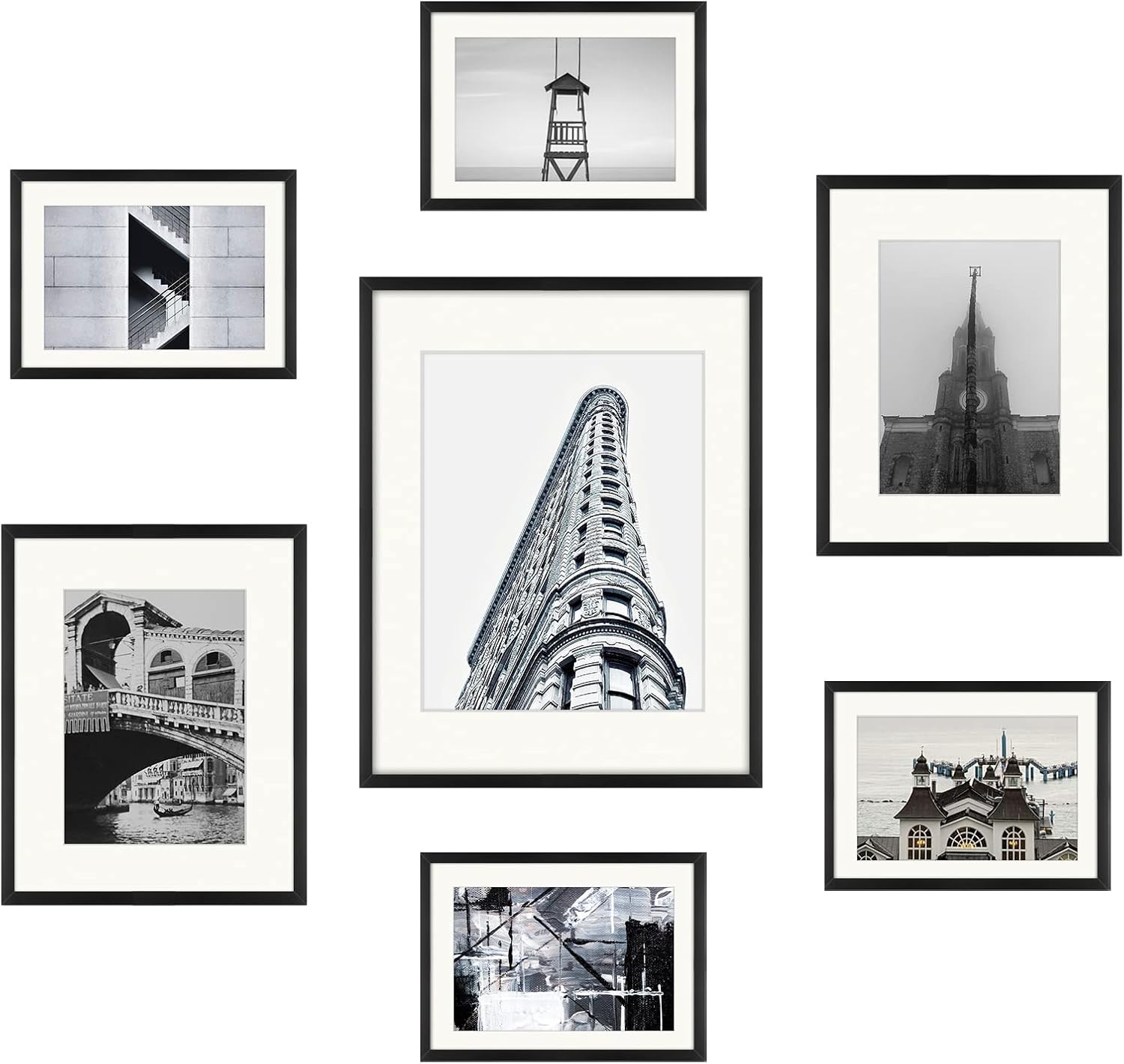Frametory 7-Piece Silver Aluminum Picture Frame Set With Ivory Mats - 5x7, 8x10, 11x14 Sizes