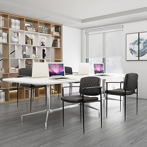 Miniatura 9 de CLATINA Silla apilable para sala de espera con reposabrazos, cómodas sillas de recepción de cuero, silla de escritorio de oficina estacionaria sin