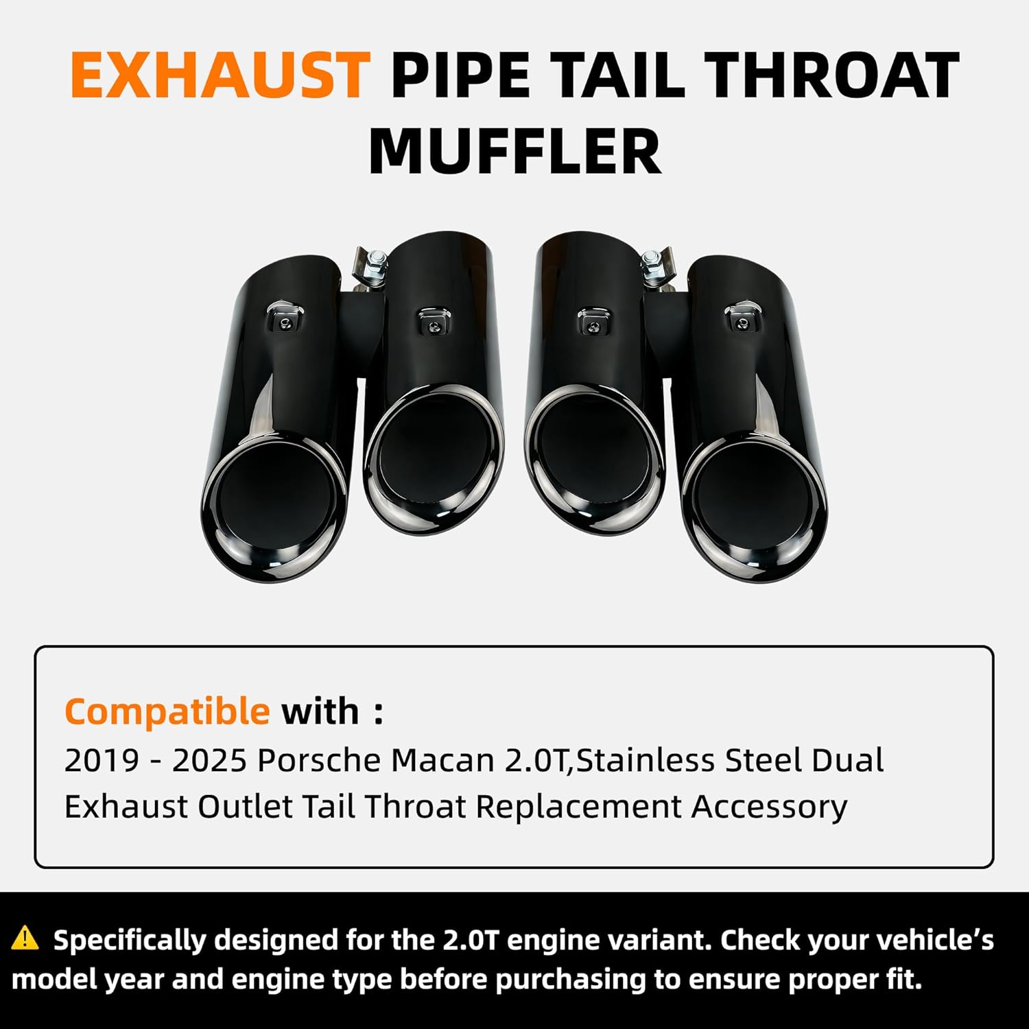2PCS Exhaust Pipe Tail Throat Muffler Compatible with 2019-2025 Porsche Macan 2.0T,Stainless Steel Dual Exhaust Outlet Tail Throat Replacement Accessory