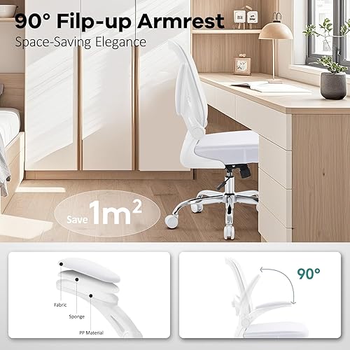 Miniatura 7 de Silla de oficina, silla de escritorio ergonómica de malla con soporte lumbar ajustable, silla de computadora con reposabrazos abatibles, sillas