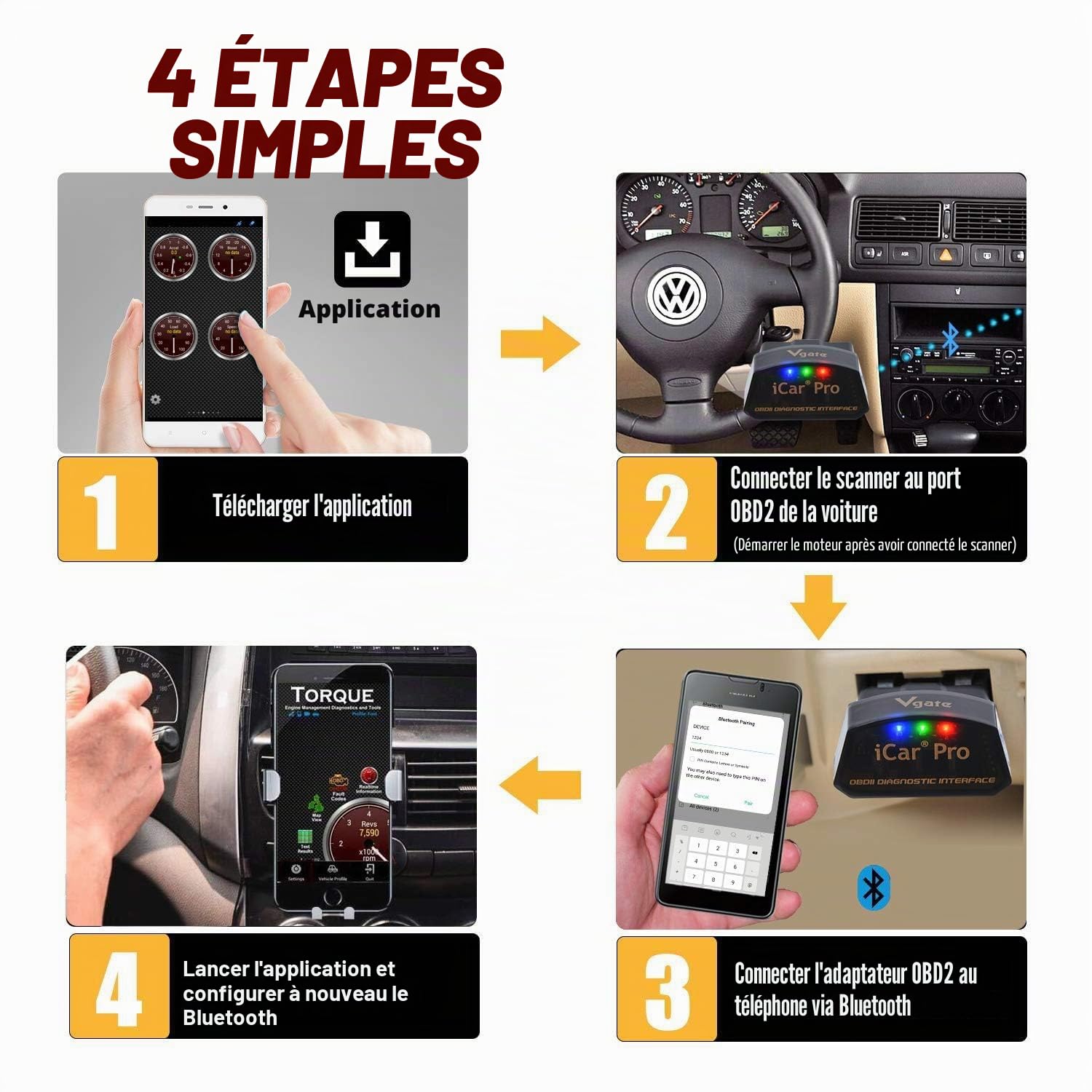 Vgate iCar Pro OBD2 Bluetooth 4.0 BLE Scanner à Faible consommation d'énergie Android iOS