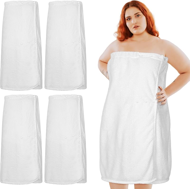Tigeen Conjunto com 4 Toalhas Envolventes para Banho, Branco, L-XL