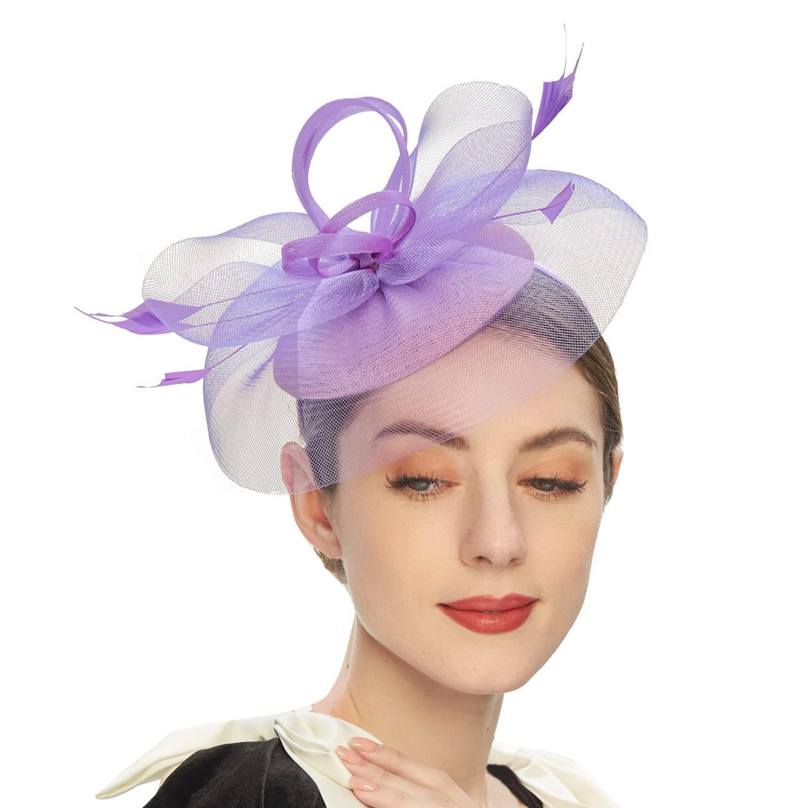 Aoyudj Unisex Lavender Elegant Fascinator Hat Pillbox Hat For Women Cocktail Tea Party Headwear Exquisite French Fascinator For Wedding