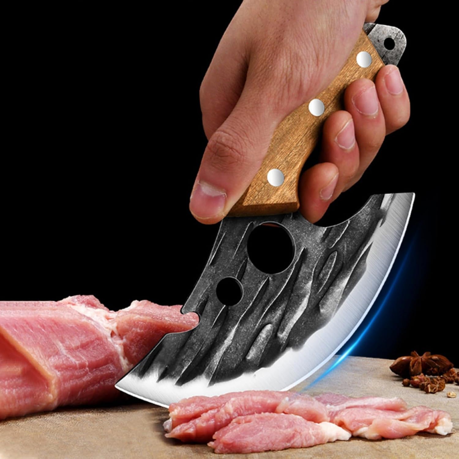 Butcher Cleaver Knife Set, 2 PCS Razor Sharp Chef Knife Japanese HC Stainless Steel and Viking Knife with Leather Sheath, Chopper Butcher Meat Knife for Home Cooking Outdoor BBQ Camping Gift Idea