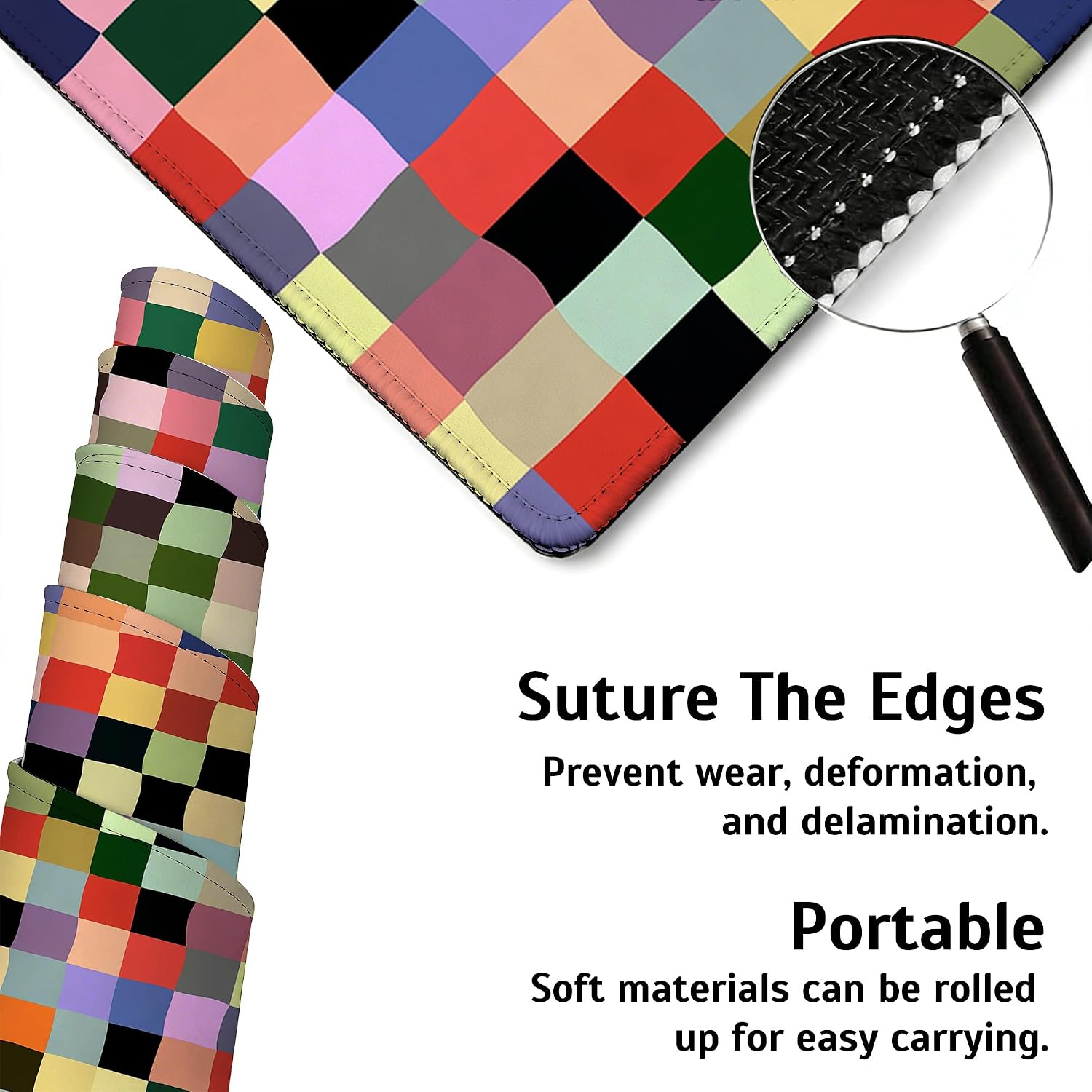 Large Gaming Mouse Pad Colored Squares Desk Mat,Non-Slip Rubber Base Stitched Edges,Extended Mousepad for PC,Laptop,Office,Home Decor(31.5 x 11.8 Inch) image 4