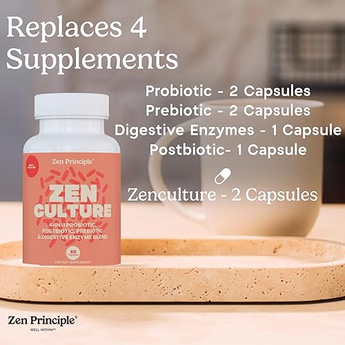 Miniatura 6 de Zen Principle Zenculture Fórmula probiótica, prebiótica y postbiótica 4 en 1 con enzimas digestivas y butirato - Apoya el equilibrio del microbioma