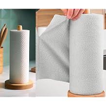 KitchLife Wooden Paper Towel Holder Stand with Base + Microfiber Cleaning Cloth Roll Grey