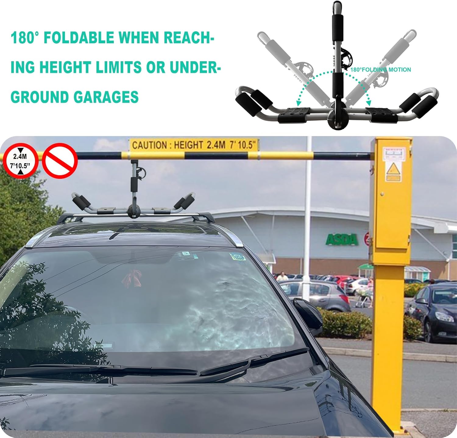 Kayak Roof Rack 4-in-1 Folding Adjustable Bilateral J-Shaped Roof Rack for Kayak/Surf/Ski Roof Carrier Rack with 4 PCS Tie Down Straps On Rooftop Mount on Car SUV Truck Crossbar