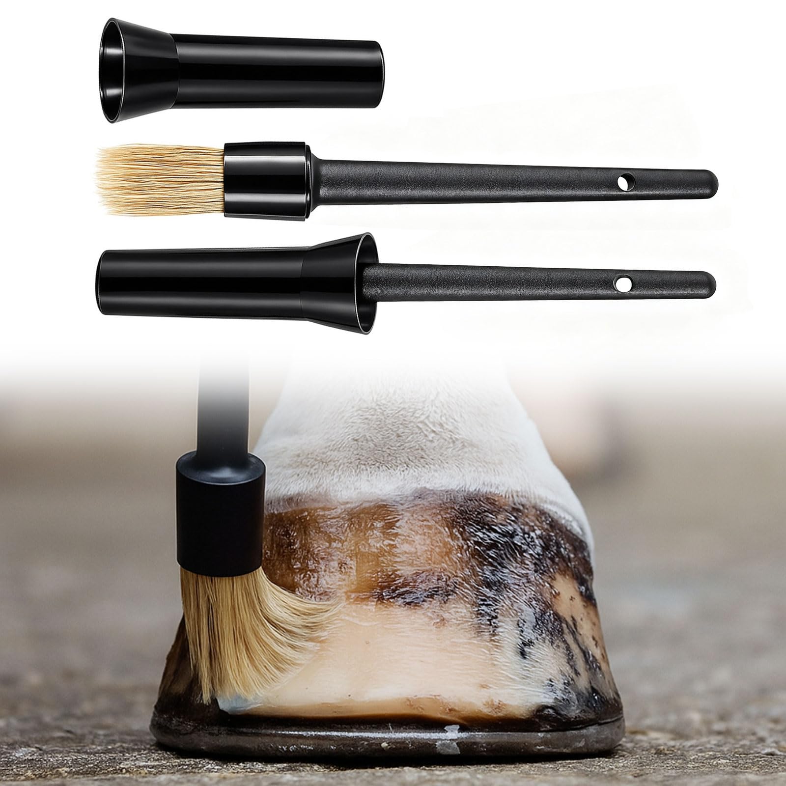Ferrochef 2 Set Hoof Oil Brush for Horses with Cap Black for Horse Hoof Care to Restore Dry and Fragile Hooves