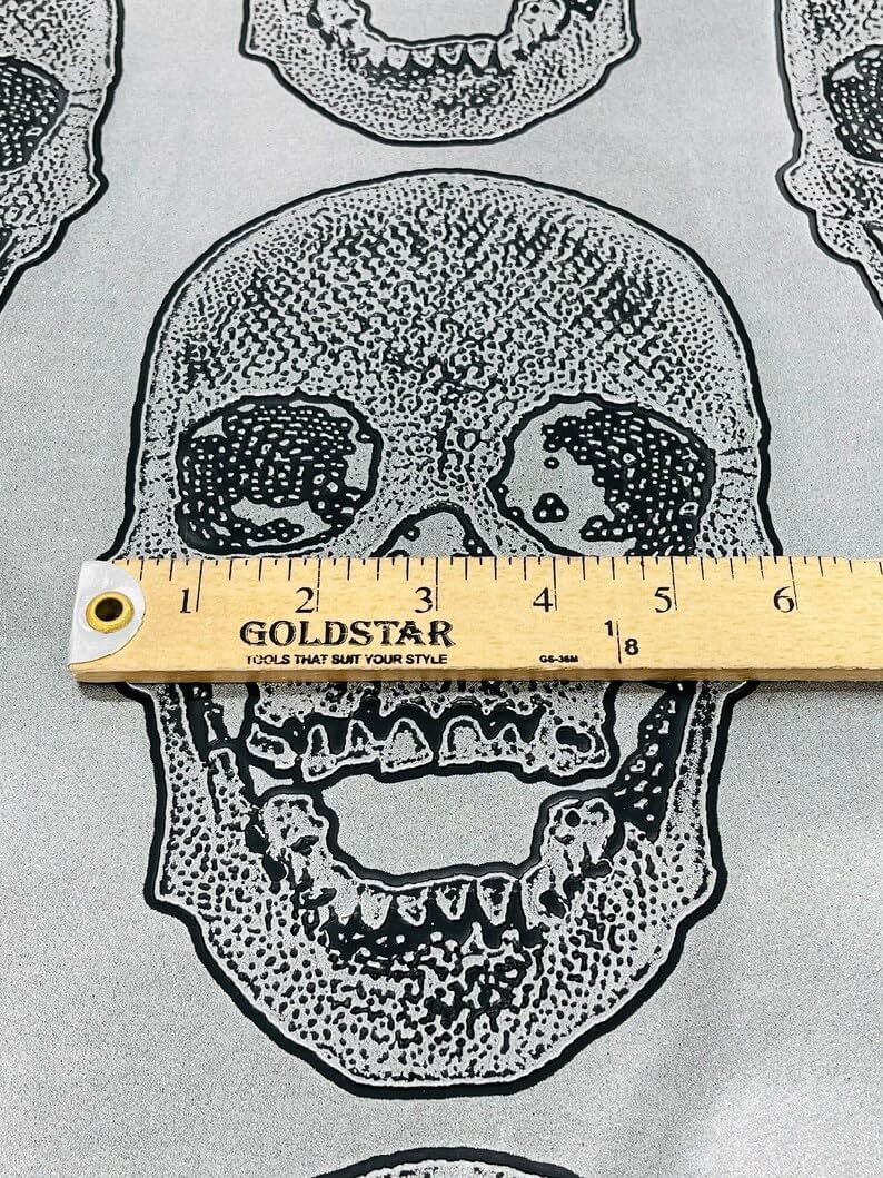 Mybecca Big Skull Vinyl 54" Wide Textured Faux Leather Great for Car, Motorcycle, Indoor & Outdoor Upholstery, Purses & Bags, Sold by The Yard, Silver