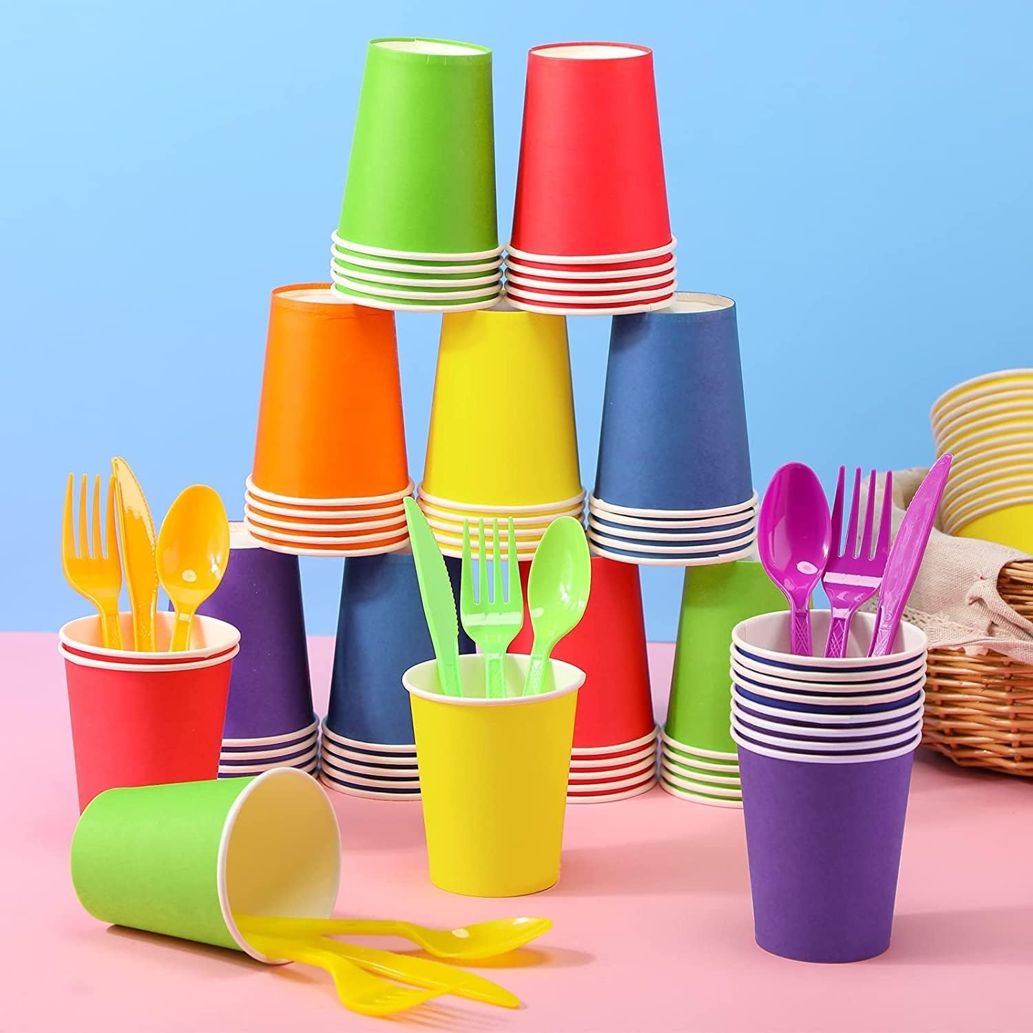 Bicchieri Di Carta Colorati 60 Pezzi 250ml - Monouso Biodegradabili Per Feste E Eventi - Foto 8