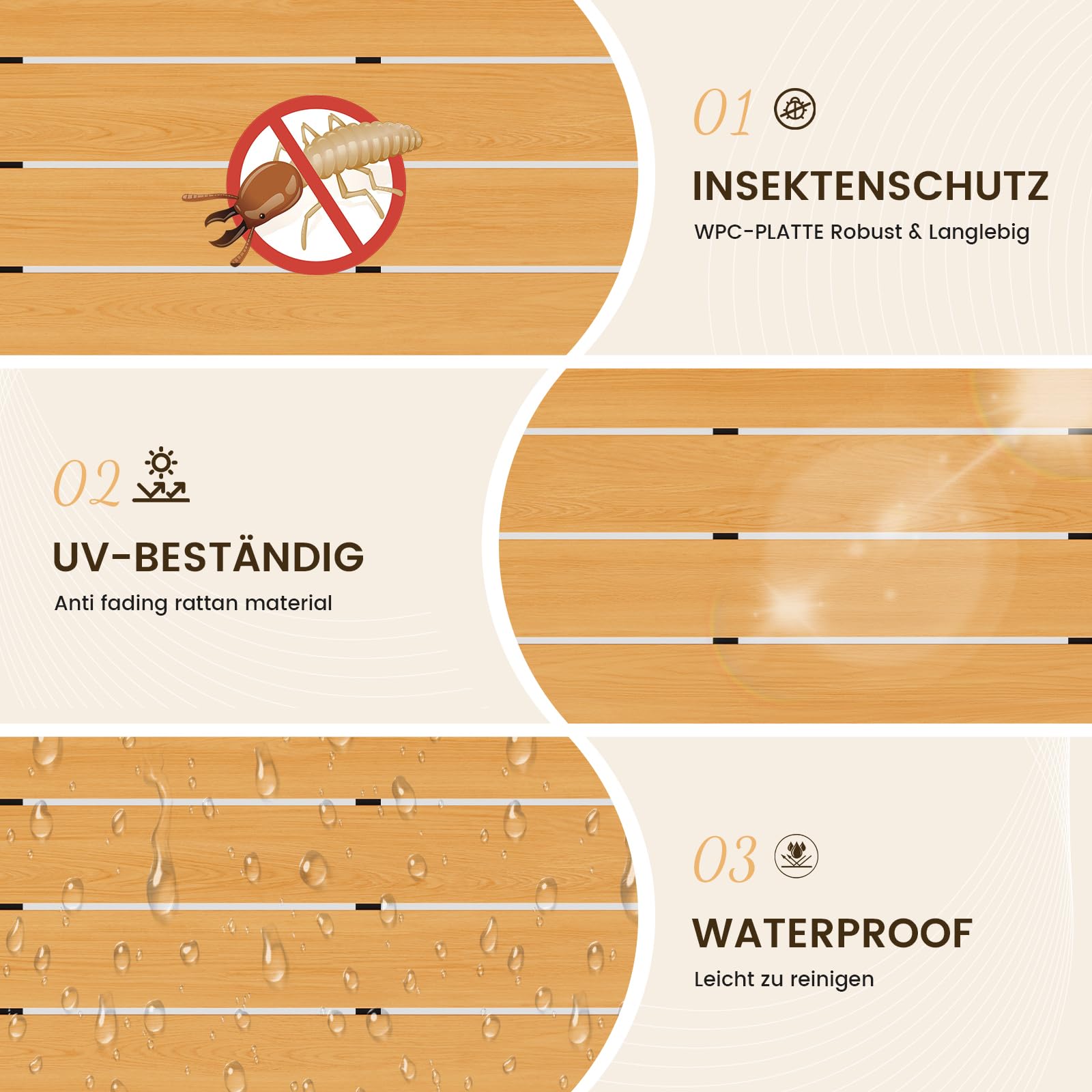 UDPATIO Wetterfest Gartenmöbel Set 5-TLG, Aluminium WPC Gartentisch + 4er Gartenstühle Stapelbar mit Armlehnen, Terrassenmöbel Balkonmöbel für Garten,Terrasse,Veranden, Teakbraun + Grau