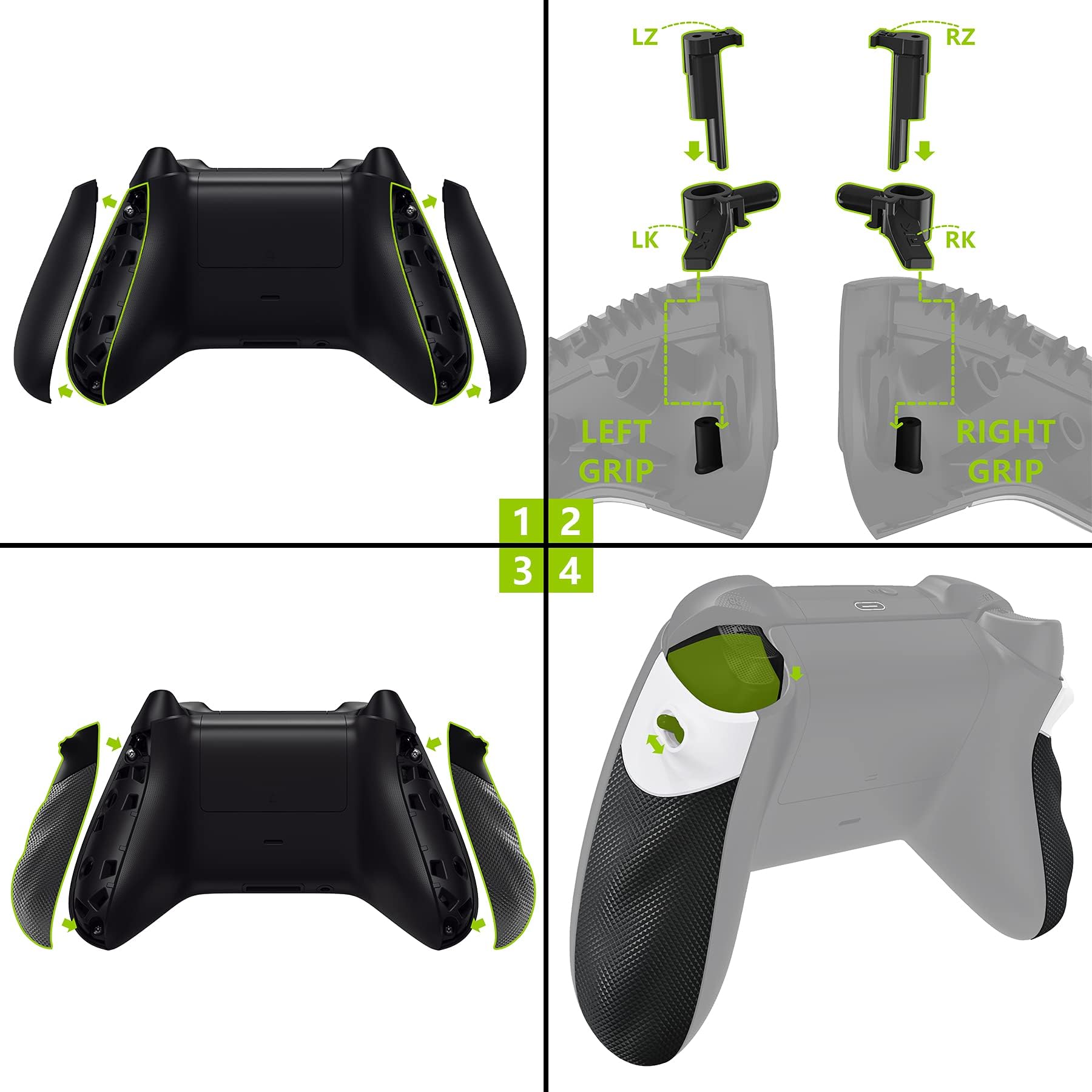 eXtremeRate Flexor Gumowane uchwyty szyn bocznych, zestaw zatrzymania spustu do kontrolera Xbox Series X/S, ergonomiczne, do kontrolera Xbox Core, teksturowane, kameleon, zielony, fioletowy