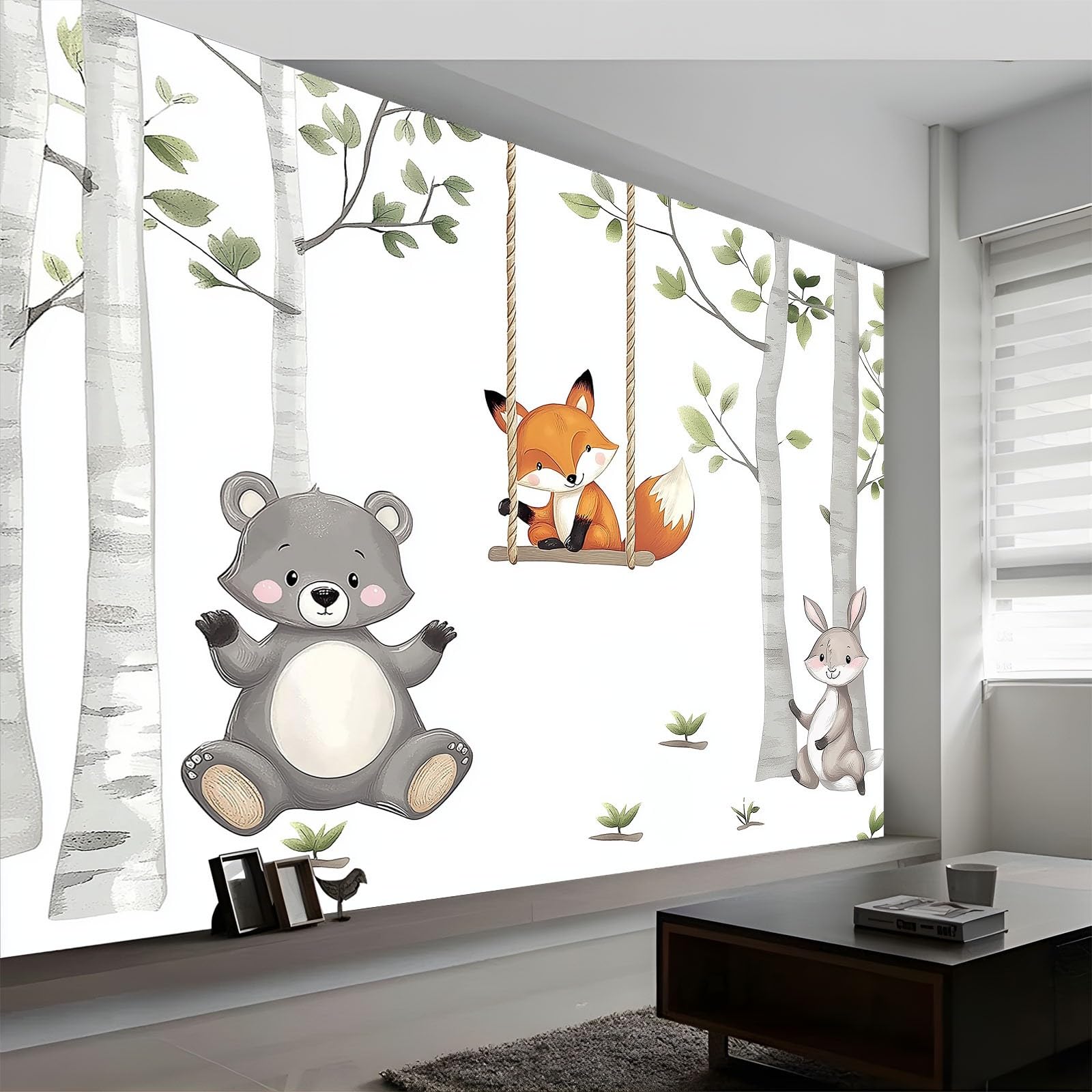 Malowidła ścienne las eukaliptus zwierzę lis tapeta niestandardowy rozmiar 350 szer. x 256 cm cm, biała zdejmowana fototapeta murale - dekoracja domu sztuka ścienna pokrycie do salonu sypialni pokoju