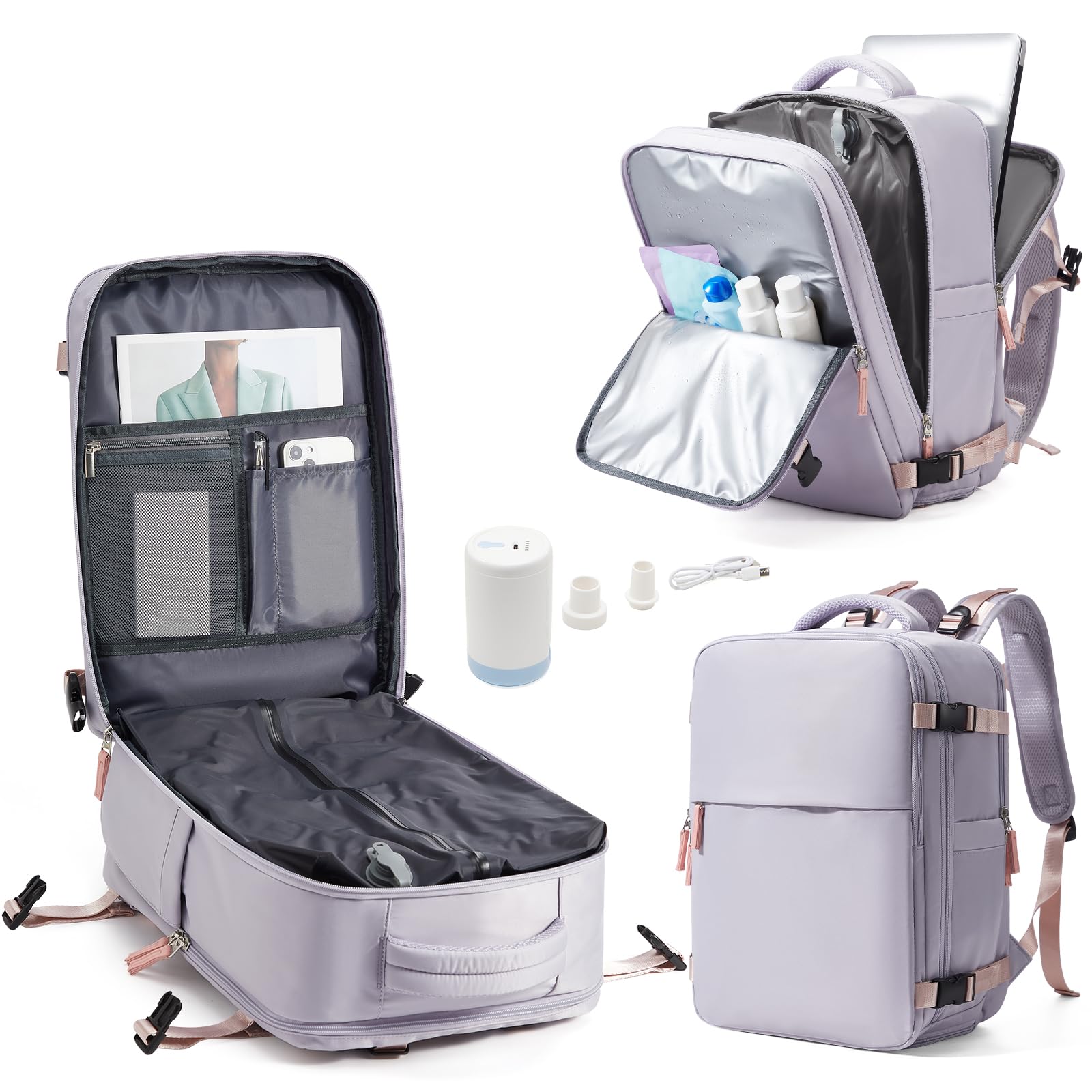 kibachev Zaino Da viaggio Sottovuoto con Pompa, Zaino EasyJet Sottovuoto Donna con Scomparto per Scarpe, Borsa Porta PC