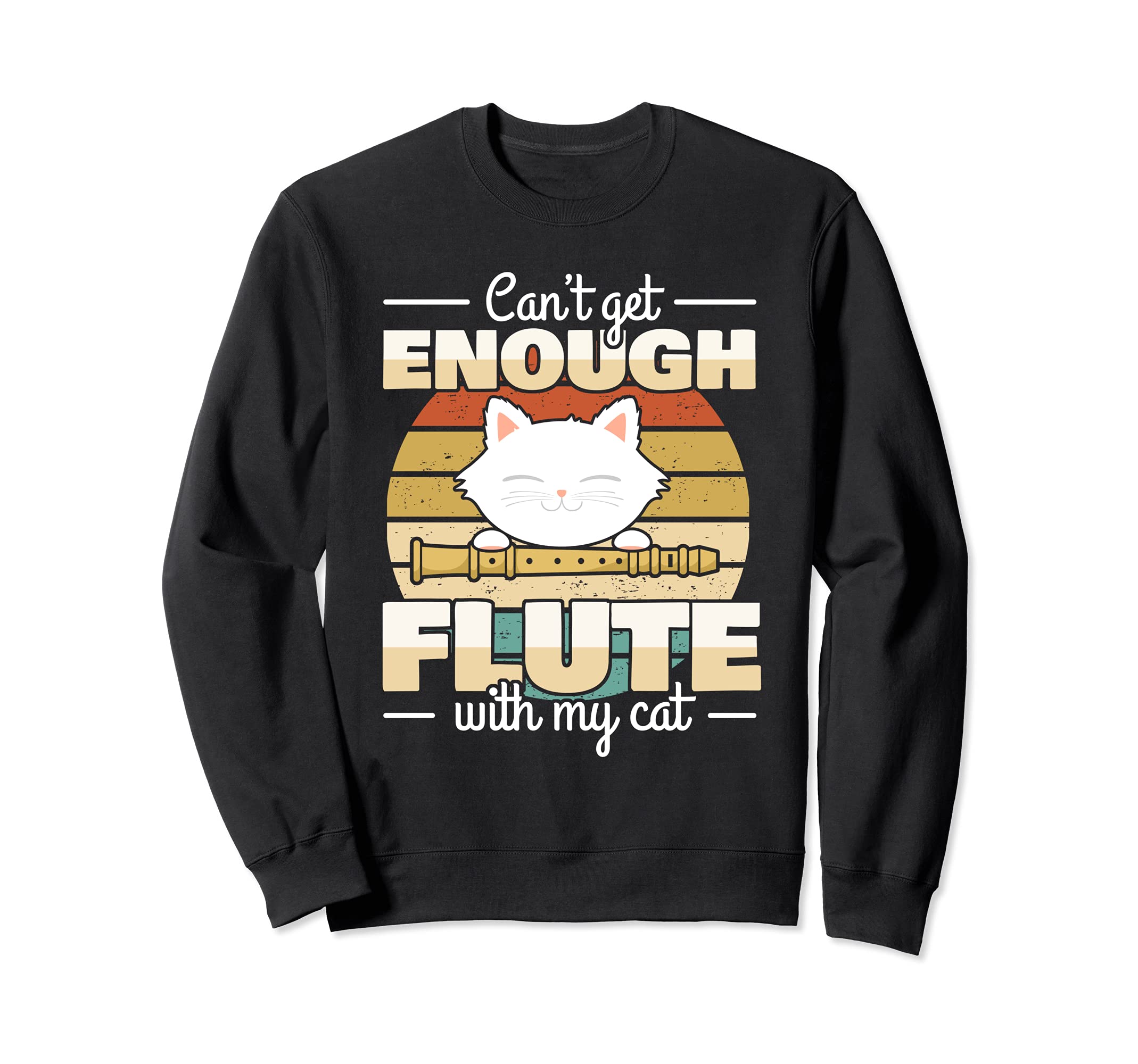 Cute cat with flute, flute player Sweatshirt, Black