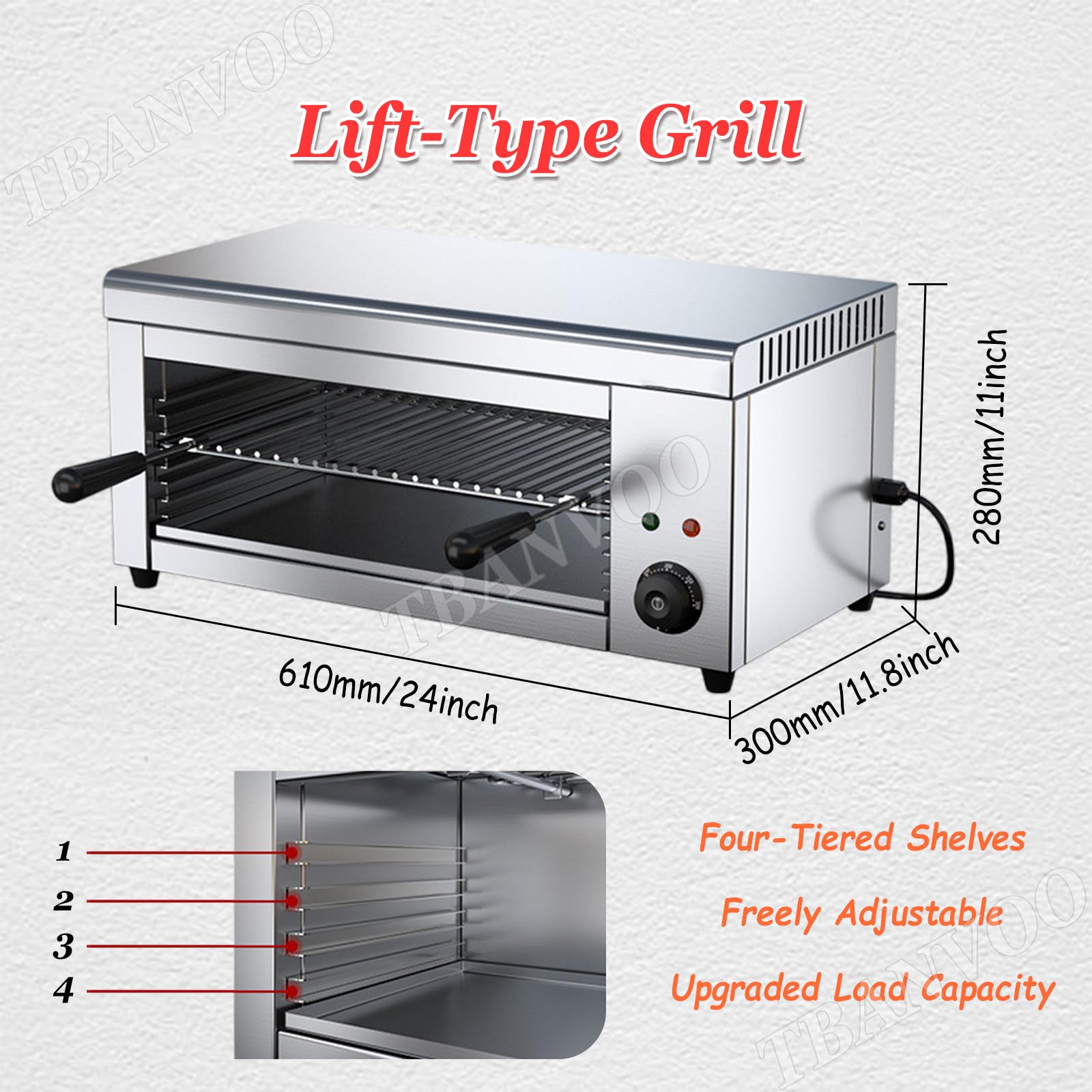 Parrilla de Mostrador Salamandra, Máquina Fundidora de Queso 2000W Acero Inoxidable, Salamandra de Mostrador para Cocina Restaurante Hogar Tostadas Sándwiches