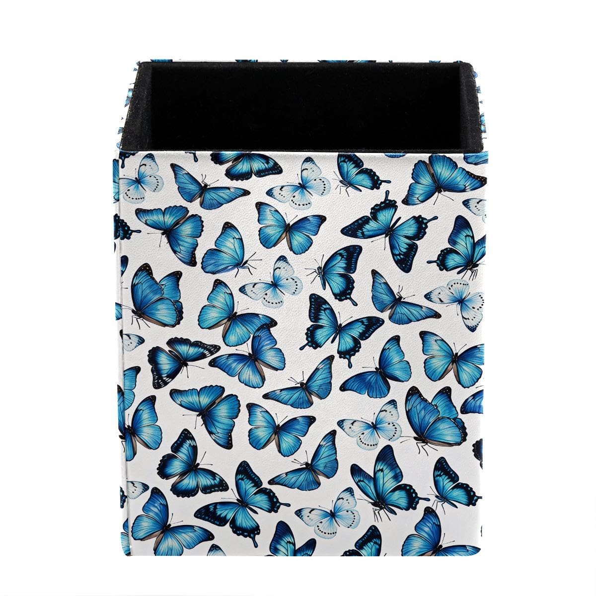 HEOEH Butterflies Pen Holder Pen Pot, Square Pencil Cup for Desk