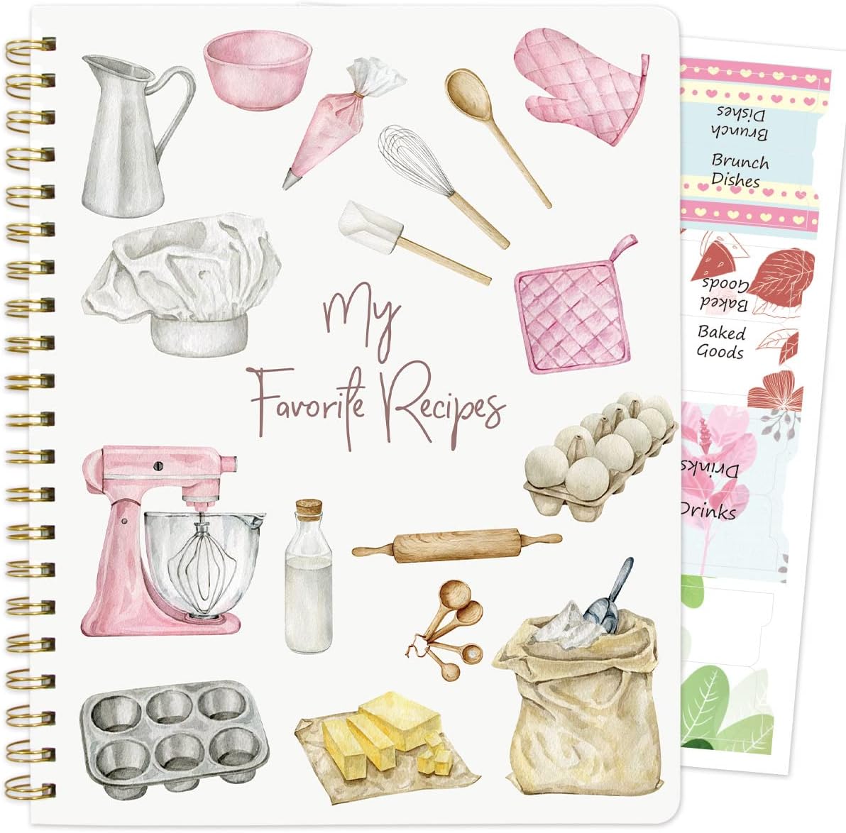 Recipe Notebook Blank Cookbook Spiral Recipe Journal Blank Recipe 8.5" x 11" Watercolor Cover Blank Recipe to Write in with Tabs
