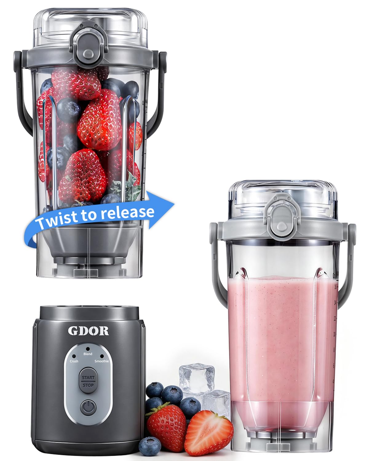 GDOR Portable Blender, Smoothie Blender Cordless, 2×23oz Cups, Auto Program