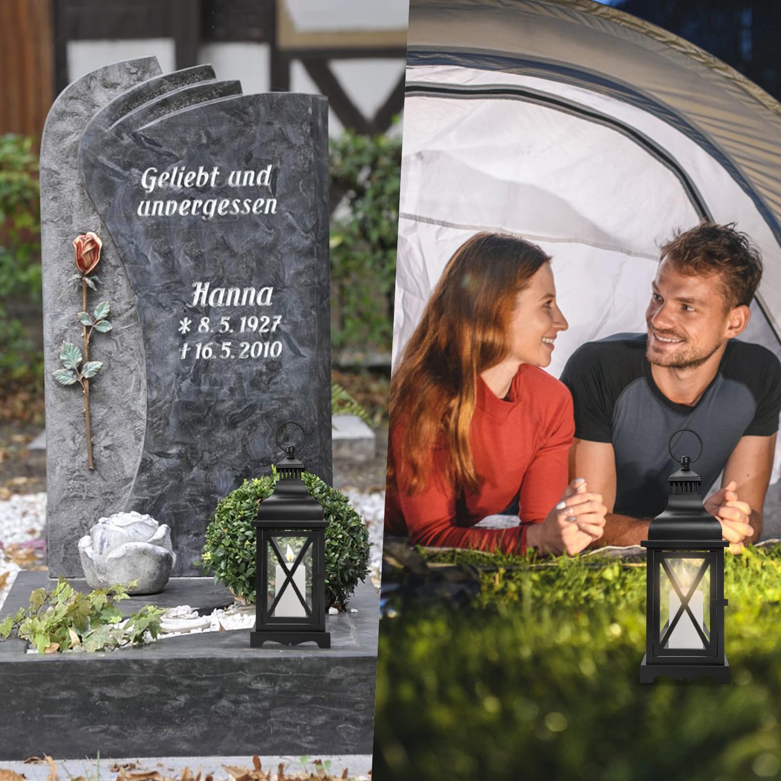 Schwarze Metall Grablaterne Friedhof Wetterfest Windlicht groß Outdoor Garten Kerzenlaterne Dekorative Laternen für draußen Höhe 36 cm