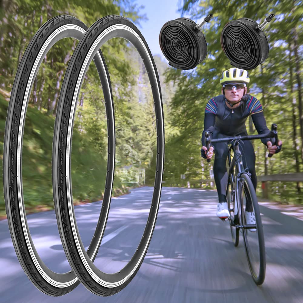 1 or 2 Pack 700X23C/25C/28C/35C Road Bike Tires with or Without 2 Inner Tubes Presta Valve and 2 levers for City Commuter Road Pavement Garden Trail Bike Tires