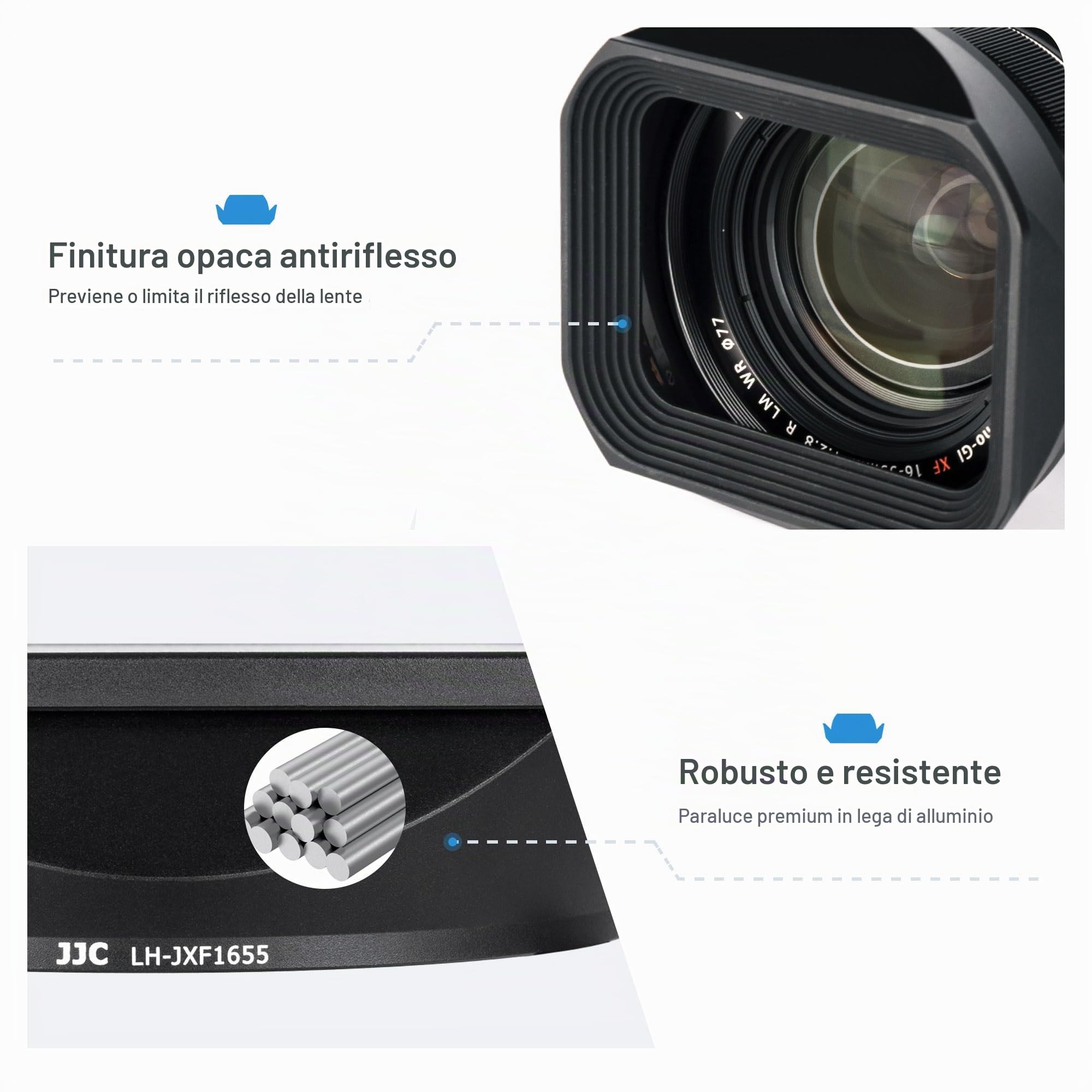 JJC Paraluce quadrato in metallo con cappuccio per Fujifilm XF 16-55mm f/2.8 R LM WR Lens DSLR Camera Fotografia Access
