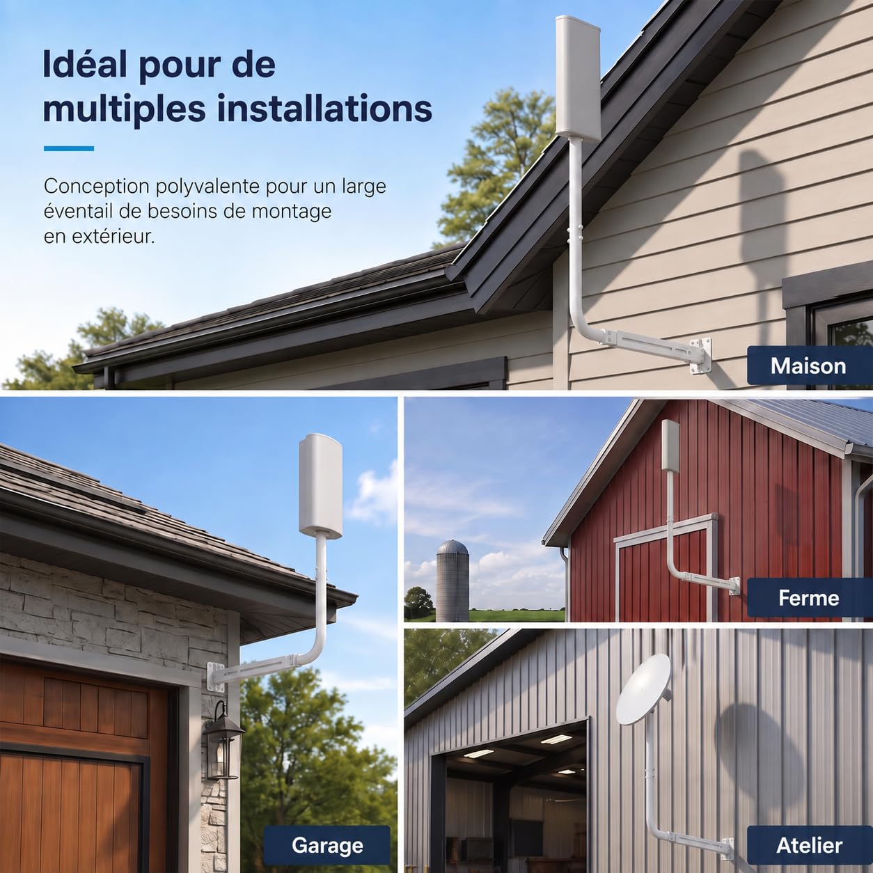 Mât d'antenne pour antennes TV, Satellite, Radio et Wi-FI | Longueur réglable (max. 83 cm), support mural robuste, support d'antenne, support d'antenne