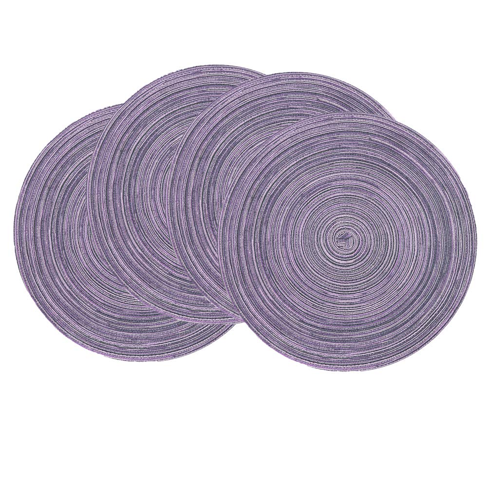 SHACOS Round Placemats Set of 4 Round Table Placemats Braided Cotton Place Mats 15 inch for Kitchen Dining Table Holiday Party (Light Purple, 4)