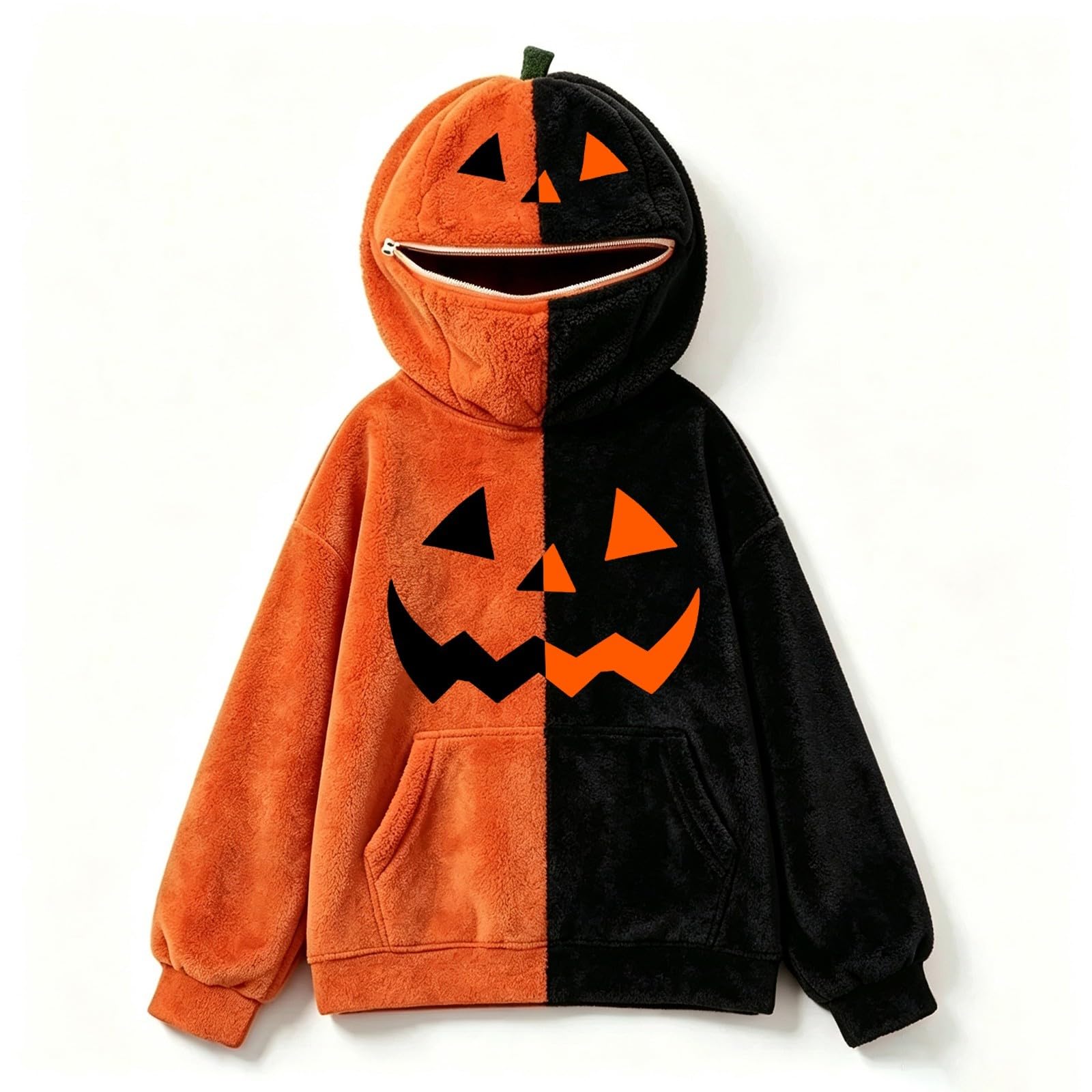 Felpa con cappuccio da ragazza con zucca, colore sfocato | Felpe con cappuccio a due tonalità con viso di zucca per feste di Halloween, per autunno inverno, scuola, vacanze