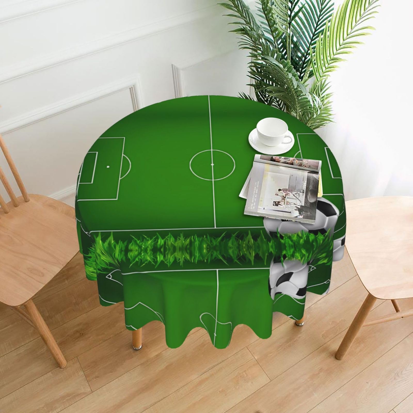 YYHWHJDE Green Grass Field Soccer Playground The Ball Prints Round Decorative Tablecloth 60in - High-Grade Polyester Throw for Elegant Dining & Festive Gatherings