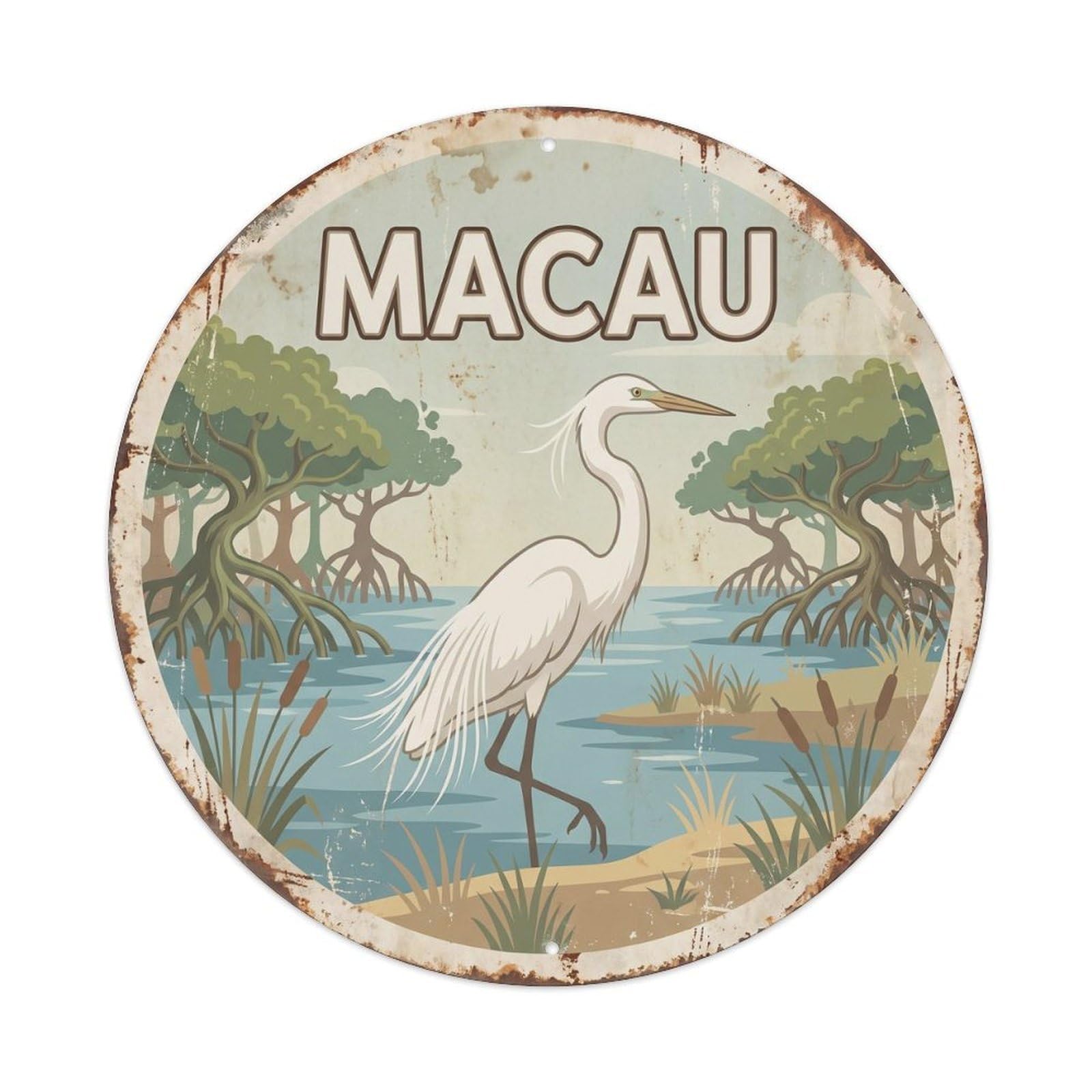 Macau Egret Wetland Mangrove Metal Tin Sign