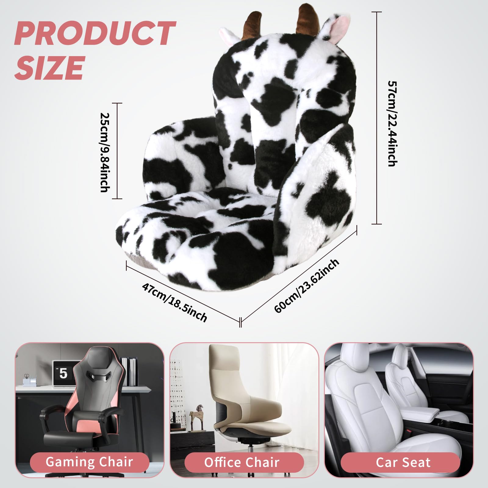 DOBUONO Comfy Office Chair Cushion: 17.5" L x 17.5" W x 18" H Cute Seat Cushion Kawaii Cushion for Gaming Chair with Backrest Non-Slip Floor Seating for Adults and Pets Cow Stuff for Room Decor