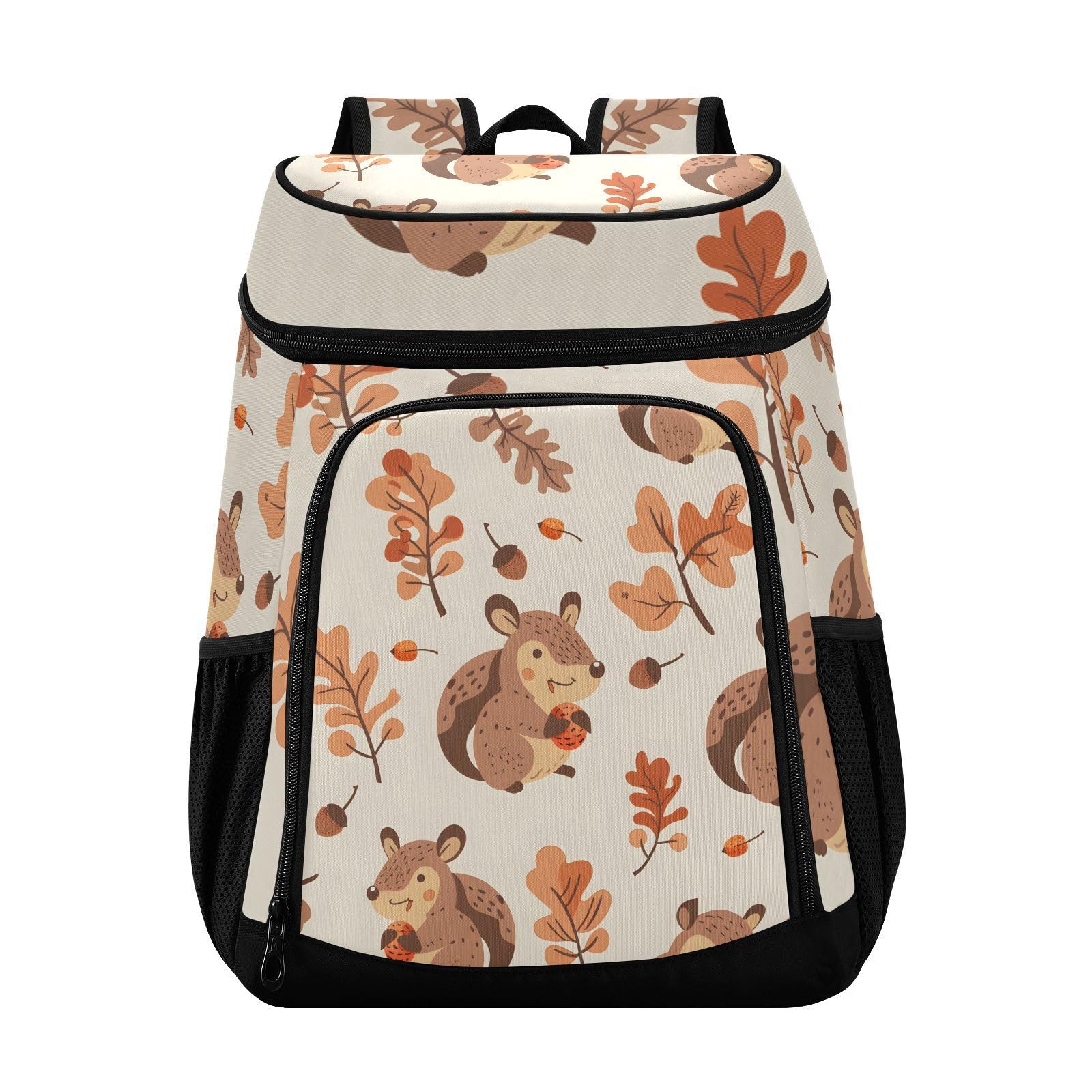 Squirrel Acorns Beige Cooler Backpack Cooler Insulated Leak Proof Lunch Backpack 36 Cans Waterproof Soft for Men Women Picnic Hiking Camping Beach