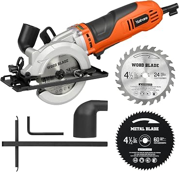 Yunirvana 710W Corded Mini Circular Saw,5200RPM Electric Circular Saw | Parallel Guide, Compact Saw with 2Pcs Blades 24T Wood Blade and 60T Metal Blade, for Wood, Metal, Plastic, Home Renovation