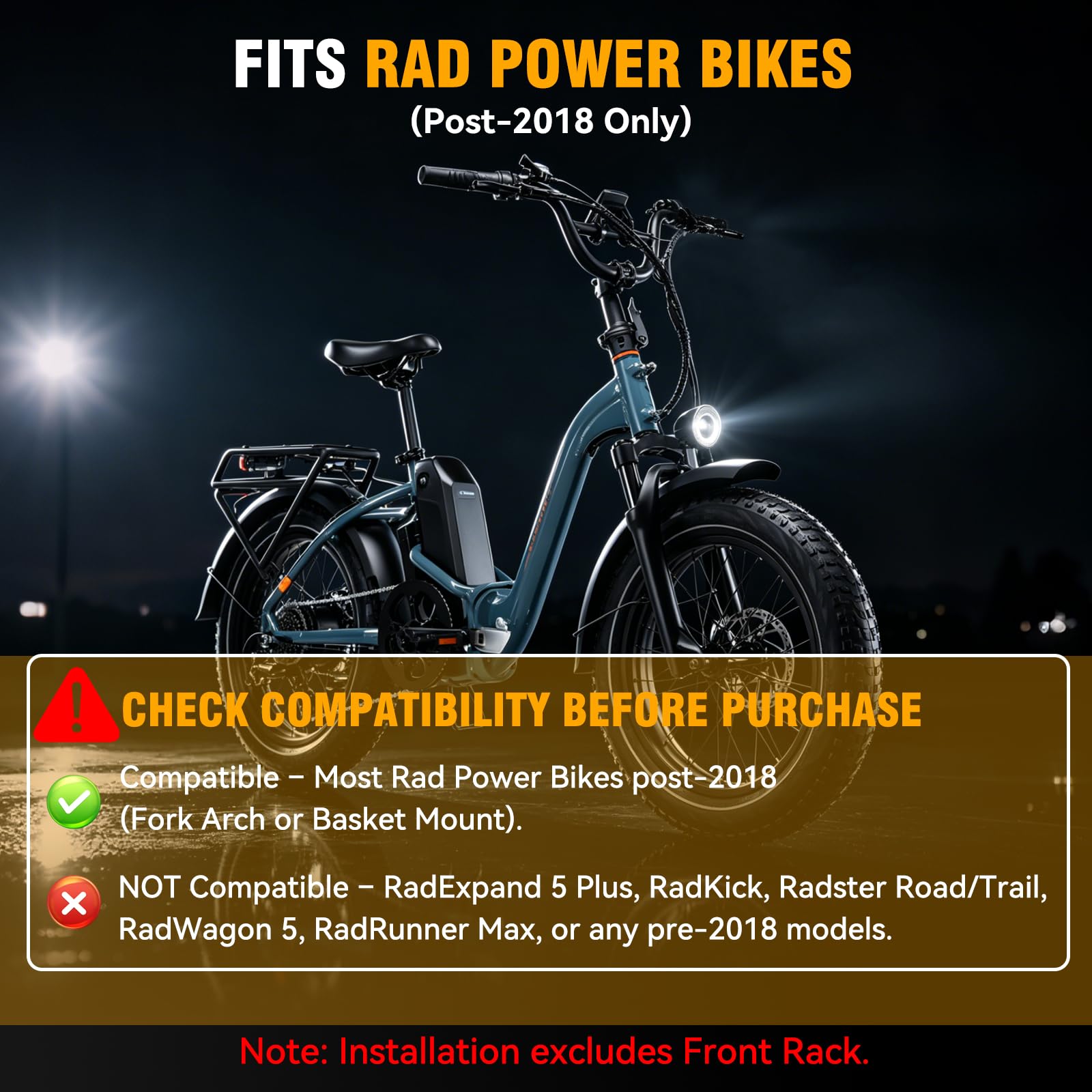 Jerbor Phare avant de vélo électrique pour Rad Power Bikes 2018 et modèles ultérieurs, visibilité à 360 degrés, boîtier en alliage d'aluminium, remplacement direct 2 broches pour vélo électrique