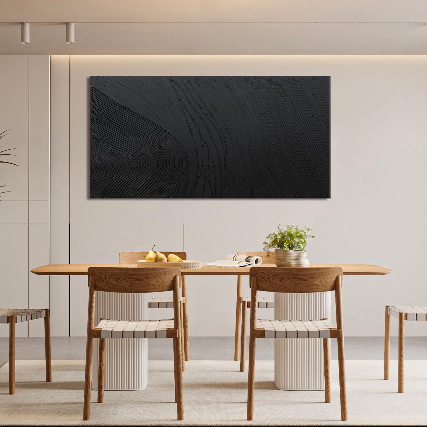 Black Wall Art Decor Canvas Art Wall Decor Black Silence Wall Art Painting Decorations Artwork Wall Art Prints Modern Textured Wall Art for Living Room 20"X40" for Room Bedroom Office Decor