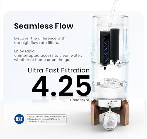 Miniatura 5 de Sistema de filtro de agua por gravedad, filtro de agua de acero inoxidable AISI 304 certificado por la NSF de 1.5 galones con 2 filtros de carbono