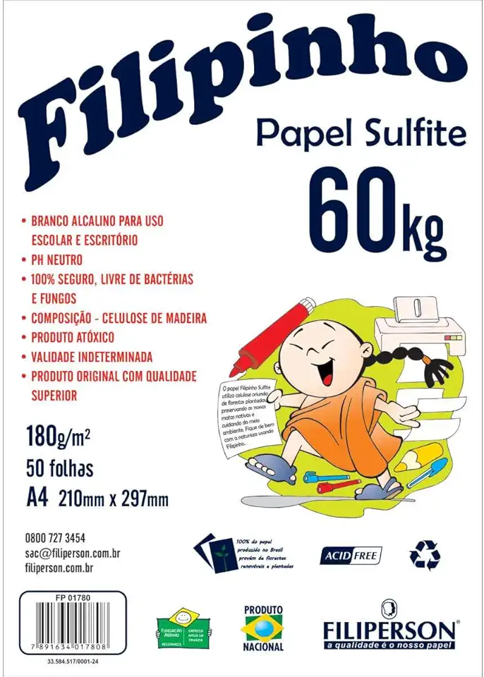 Papel Sulfite A4, Filiperson, Filipinho, 180g, 50 Folhas, Branco