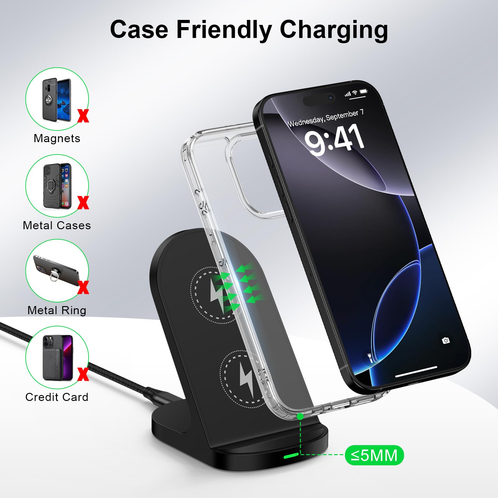 Chargeur Sans Fil Rapide 35W - Compatible IPhone, Samsung Galaxy, Etc. - Avec Câble Type-C 1m