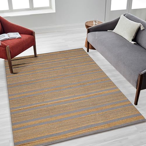 Alfombra de área de 3 x 5 pies, hecha a mano de algodón de yute, estilo bohemio, rústico, antideslizante, para dormitorio, sala de estar, cocina,