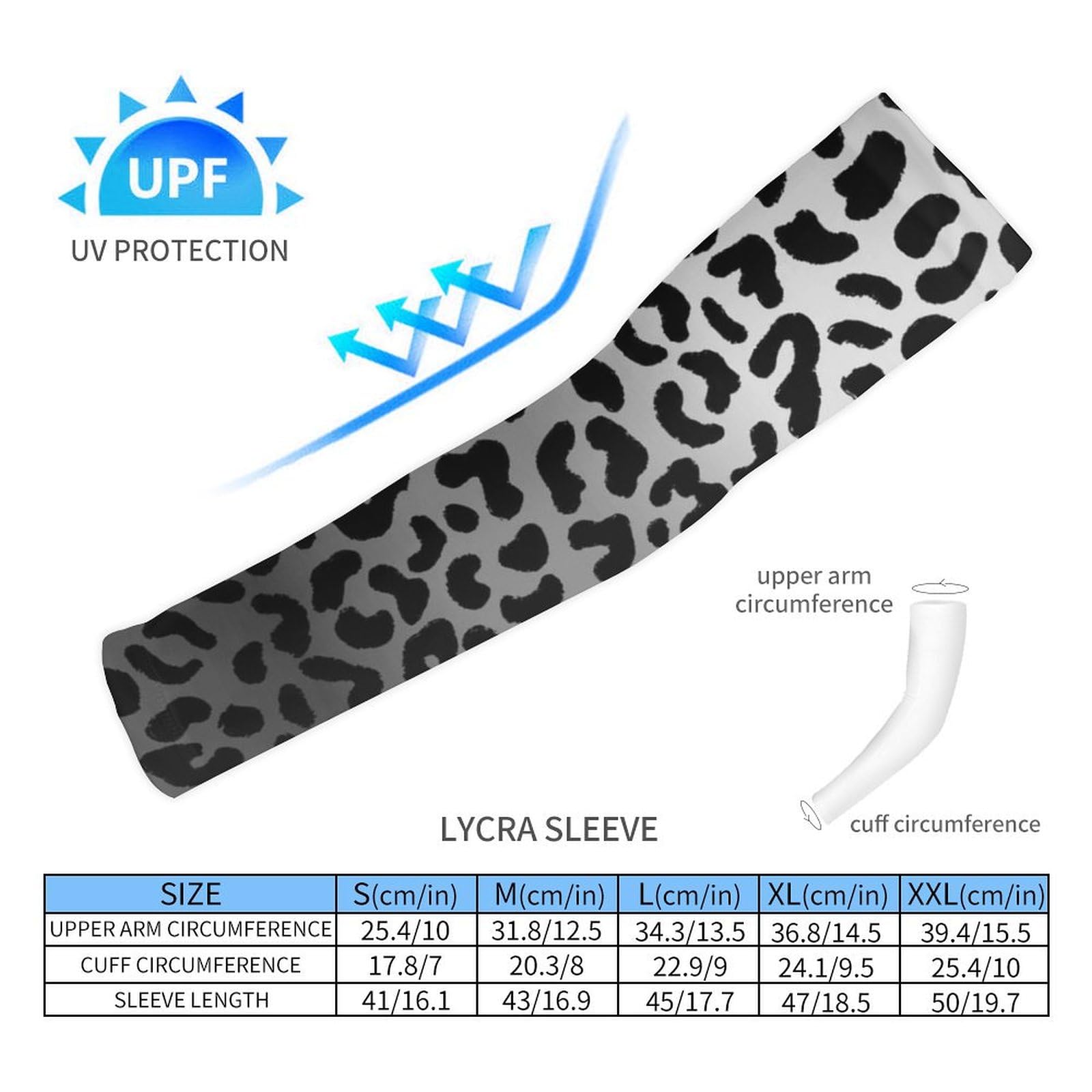 Xmkltbz 1 Pair Cooling Arm Sleeves, Unisex Warmer Spandex Sports Cover Uv Sun Protection for Cycling Golf Running S Print Seamless Black White Gradient Leopard Print 80s 90s Style