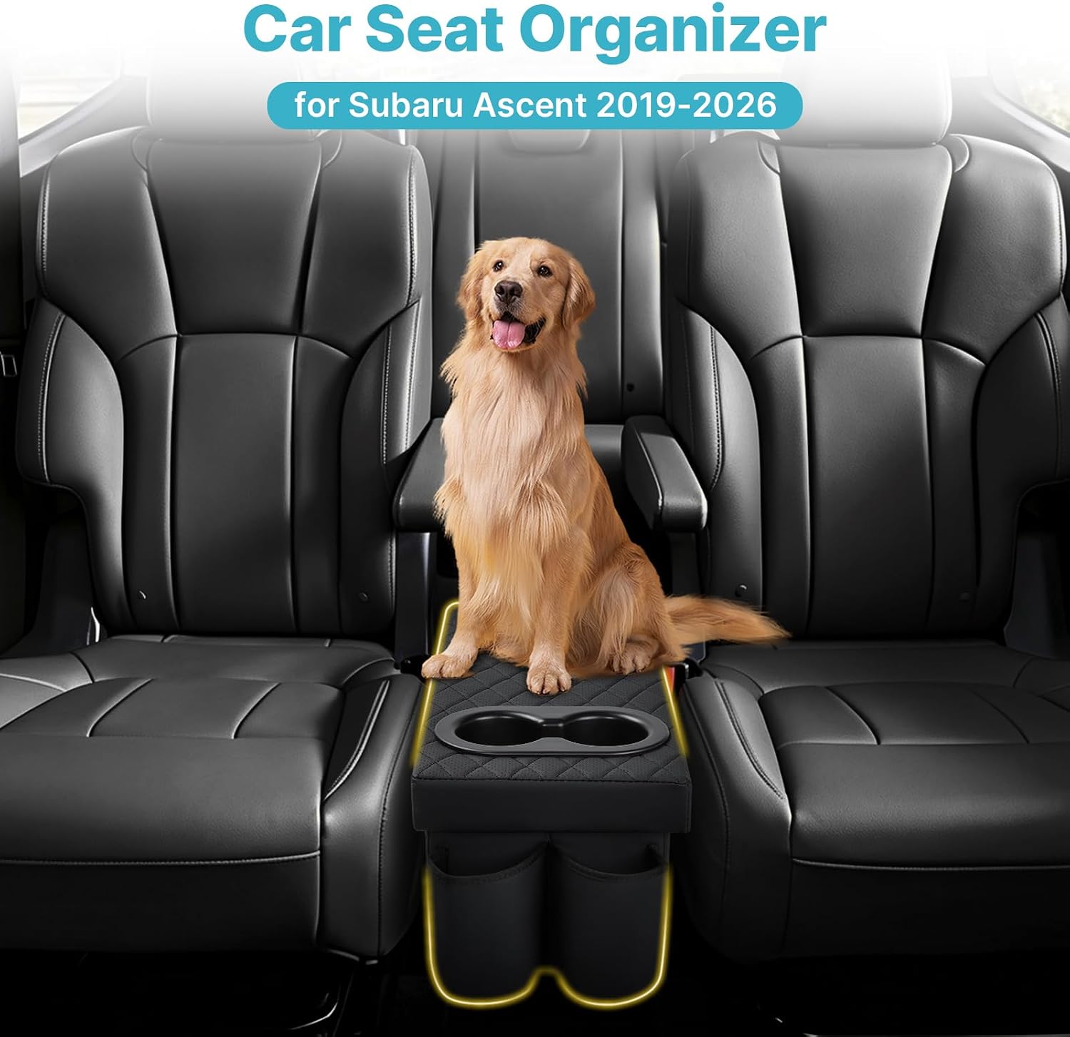 Mixsuper Liner Car Seat Organizer for Subaru Ascent 2019-2026 Center Console Organizer with Cup Holders for Ascent, Kids Toys Baby Supplies Dog Box Storage Bin Travel Accessories image 2