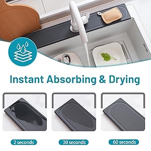 Faucet Mat for Kitchen Sink with Raised Feet, Fast Drying Diatomite Stone Sink Tray, Water Absorbent Faucet & Sink Splash Guard, Prevents Moisture Buildup, Durable Protector for Bathroom Counter