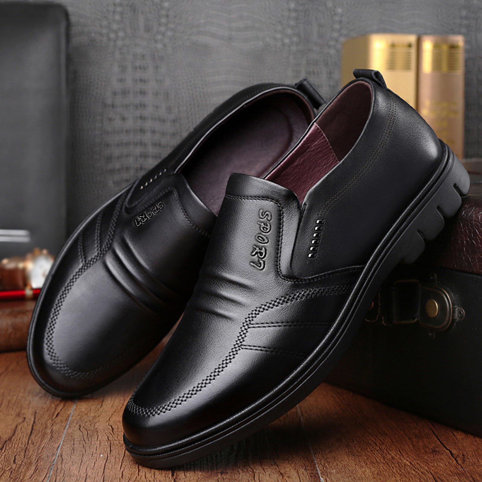 Chaussures en Cuir pour Homme,Chaussures Homme Ville Confortable,Chaussure Casual Homme Classiques Business,Bout Rond Classic,Adapté Au Travail Quotidien Et Aux Loisirs