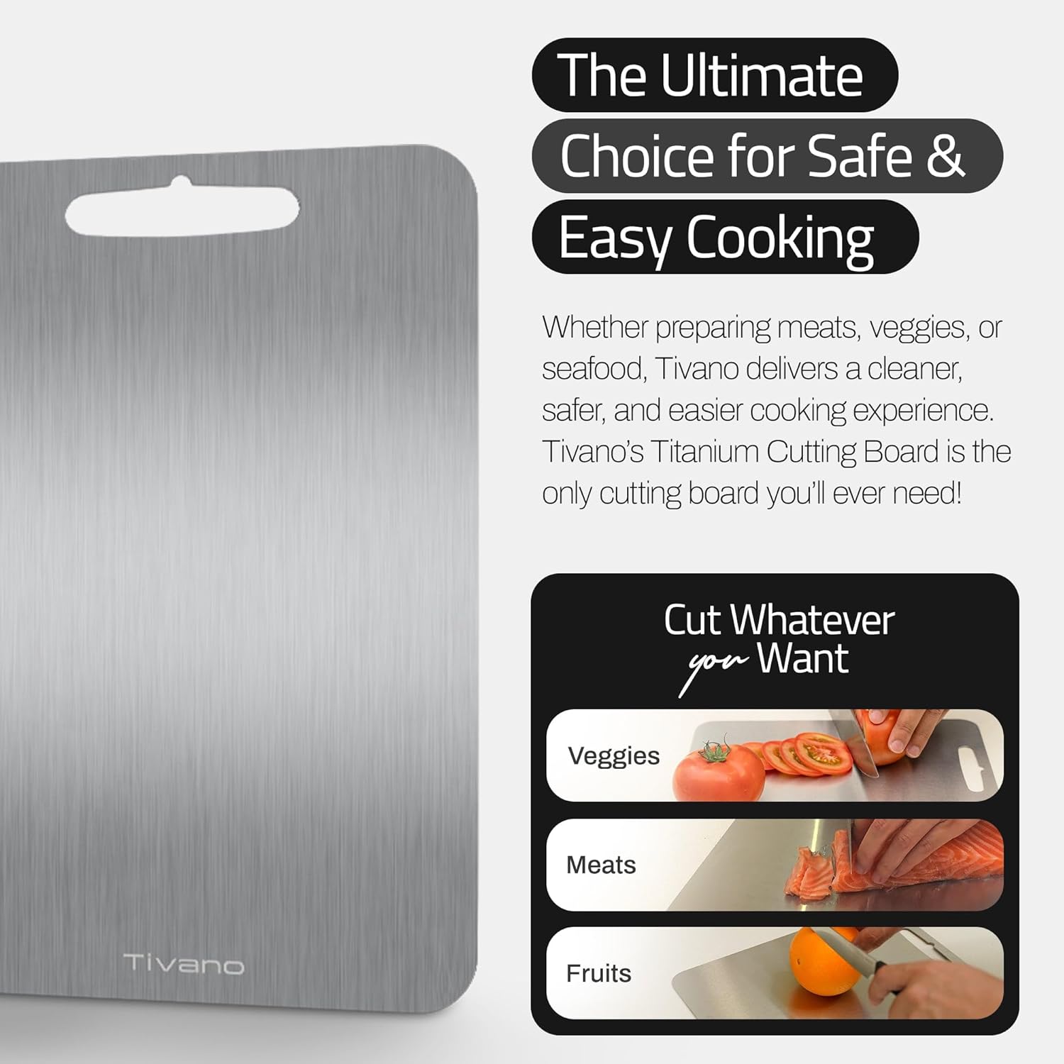 Original Tivano TitaniumShield Cutting Board, Odor and Stain Resistant, Dishwasher Safe, Heat & Scratch Proof