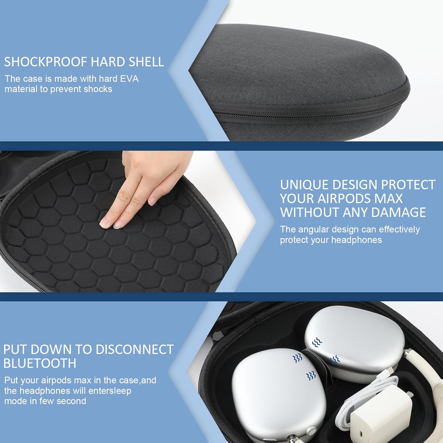 Maxjoy for Airpods Max Case, Smart Case Supports Sleep Mode, Hard Organizer Portable Travel Carrying Cover Storage Bag for Apple AirPods Max Headphone, Black Elliptical - Image 3